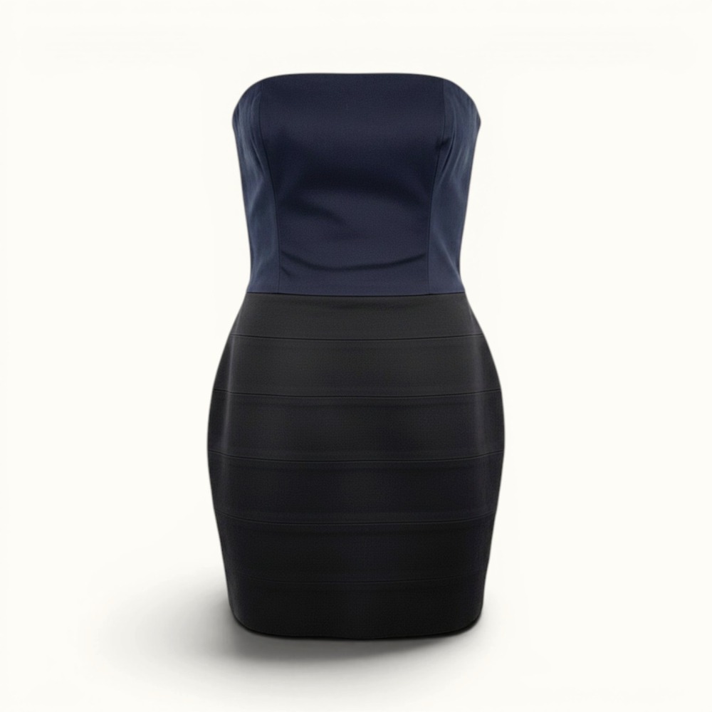 Theory Trela Strapless Sheath Mini Dress Black Navy Blue Cotton Bandage 2‎